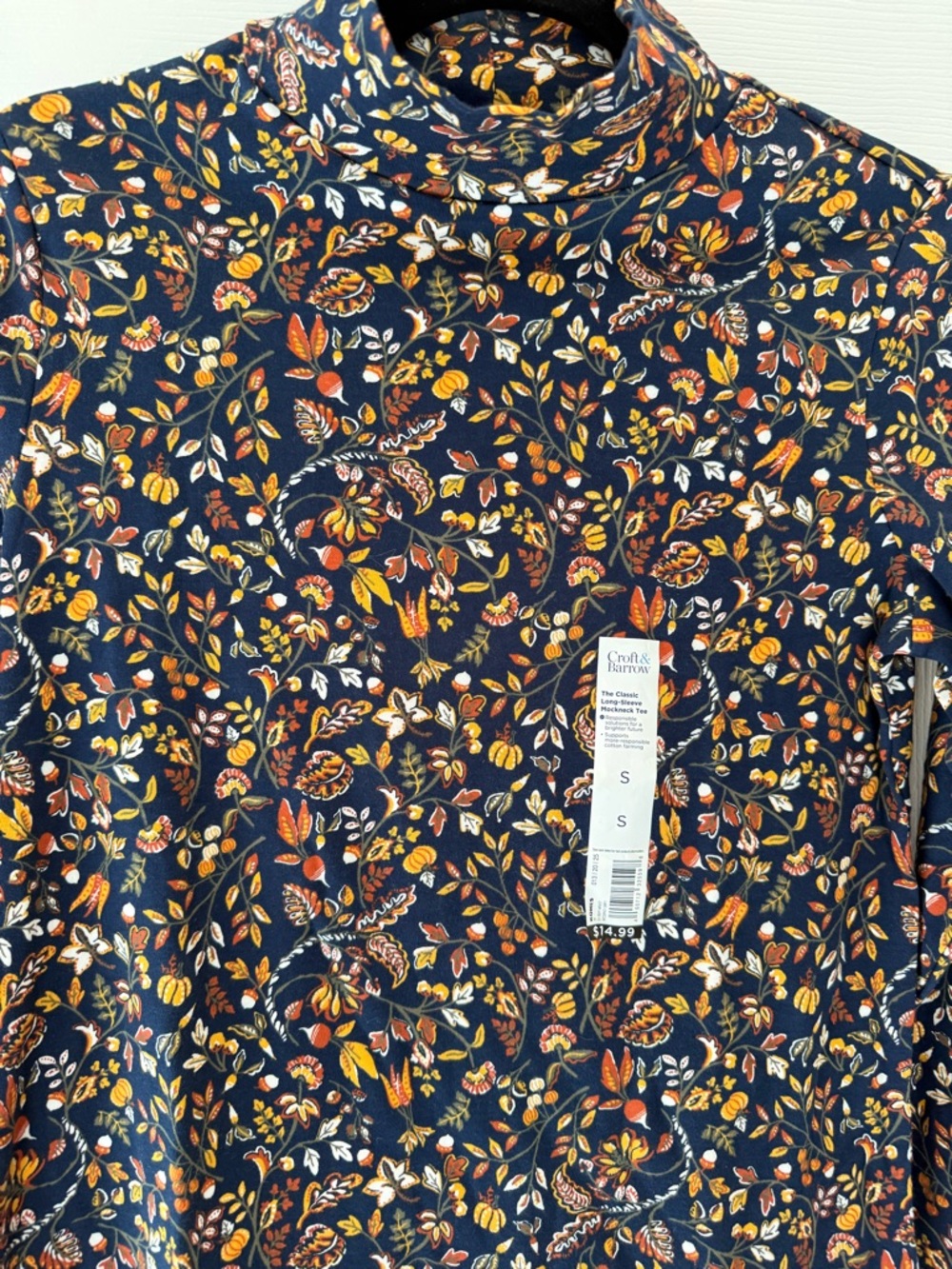 Croft & Barrow Navy Floral Turtleneck Long-Sleeve Shirt